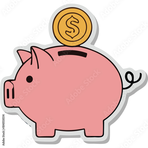 Pink Piggy Bank With Golden Coin Depicting Dollar Symbol For Savings And Financial Growth Concept With Simple Clean Flat Illustration Design