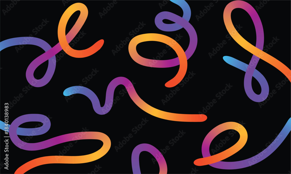 Obraz premium Gradient rainbow colors blend with background organic doodle line art, abstract shapes, and background.