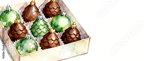 Festive ornaments neatly arranged in a box, ready to adorn a holiday setting