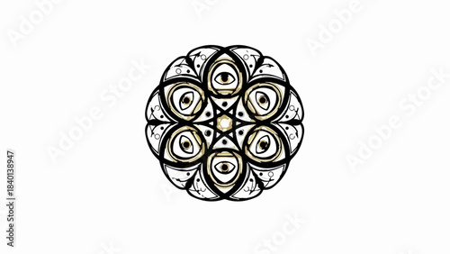Intricate mandala design with watchful eyes, symbolizing perception and spiritual connection.