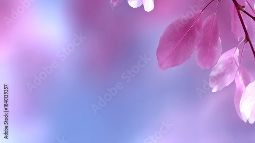Delicate pink leaves gently sway against a dreamy blue background. This image creates a soft, tranquil vibe. Perfect for nature lovers and designers. Ideal for backgrounds and prints. AI