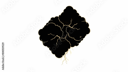 Intricate black organic shape with delicate golden veins, abstract natural form