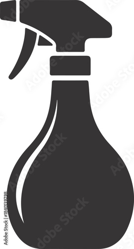Minimalist black and white icon of a spray bottle for cleaning and hygiene applications