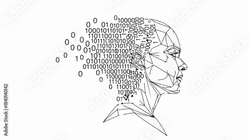 Artificial intelligence concept with digital data forming a human head outline
