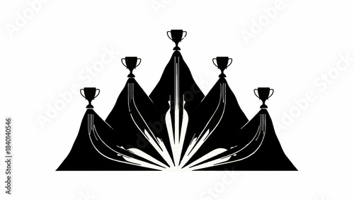 Symbol of achievement and victory with multiple trophies atop a stylized crown or mountain peak.