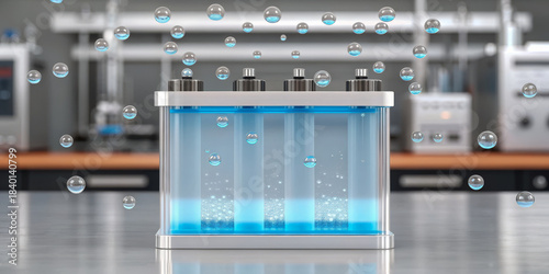 Blue hydrogen bubbles energy storage clean technology laboratory electrolyzer fuel cell battery science innovation research