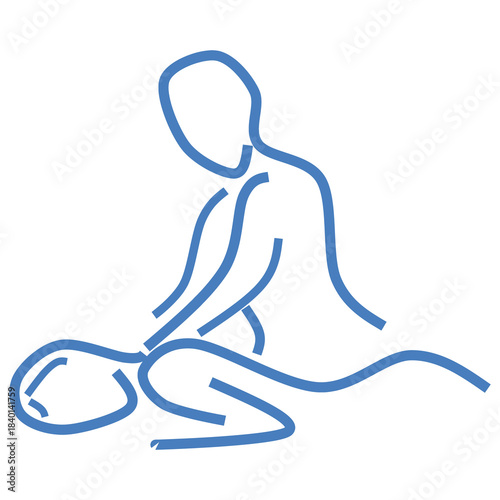 Massage Therapy Clipart – Blue Line Drawing of Person Giving Relaxation Massage for Wellness & Spa Designs