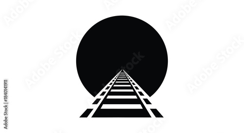 A vanishing point road leads toward a dark circular shape creating a dramatic silhouette