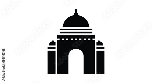 A stark black silhouette of an iconic arched monument with detailed architectural features silhouette