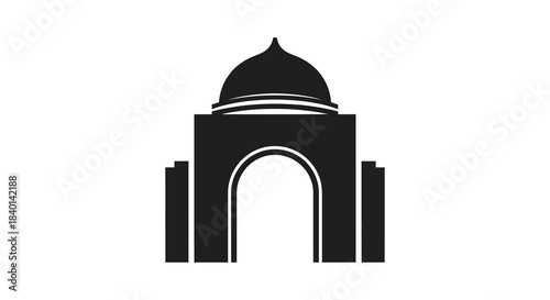 A striking black silhouette of an arched monument with a domed roof structure silhouette