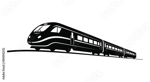 A sleek modern high speed train travelling along the tracks a powerful black silhouette