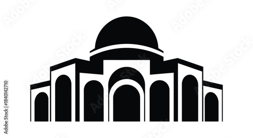 A striking black and white rendering of a classical building facade bold silhouette