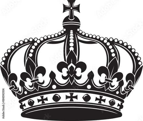 Ornate black and white crown with fleur de lis and cross embellishments