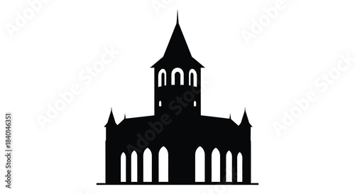 A striking black silhouette of a gothic castle with detailed turrets and pointed architecture silhouette