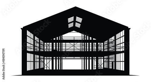 Detailed architectural depiction of a modern building s interior structure as a striking silhouette