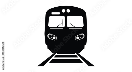 Front view of a modern train on tracks a bold graphic representation silhouette
