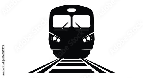 A striking front view of a train showcasing its design in bold black silhouette