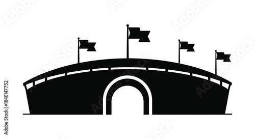 A striking black silhouette of a castle bridge with fluttering flags a dramatic visual representation silhouette
