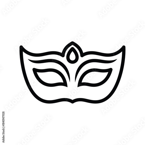 a simple black and white line drawing depicts a classic venetian style mask with elegant curves and detailing high quality professional
