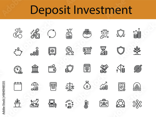 Deposit Investment Finance and Banking Icon Set with Title money