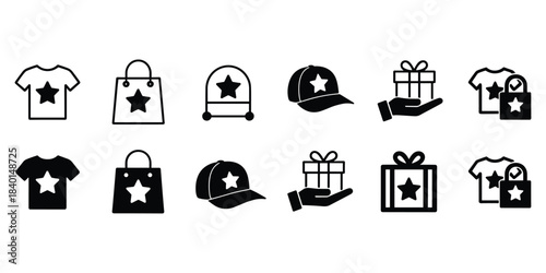 Clothing And Gift Icons With Stars collection t-shirt
