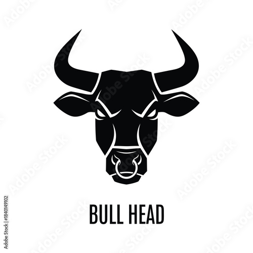 A striking monochrome illustration showcases the powerful head of a bull featuring prominent horns and a determined expression clearly depicted in