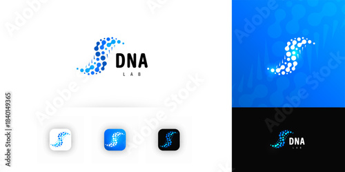 DNA Dot Abstract Logo for Scientific Research, Medical Innovation, BioHacking Technology, Helix Molecular Research, DNA Data Analysis, Healthcare Medicine Pharmacy Symbol Sign. Vector Illustration