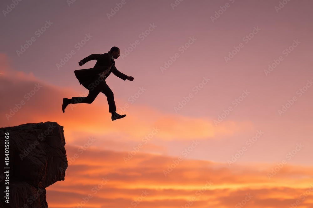 custom made wallpaper toronto digitalCourageous leap across a cliff at sunset: a bold symbol of business risk and resilience