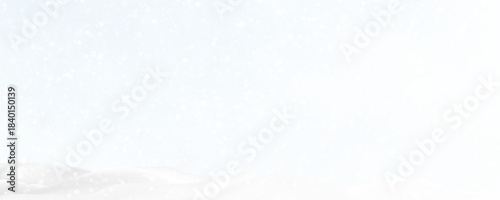 Snowdrifts, winter background for banners, advertising, and postcards. Winter landscape with snow-covered hills, falling snow, blizzard, snowstorm, vector, 3D effect.