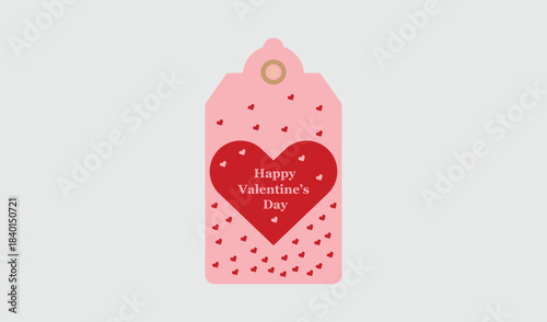 Pink valentine s day gift tag with red heart and confetti