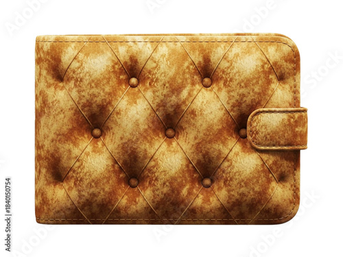 Luxurious tufted brown leather wallet with vintage texture isolated