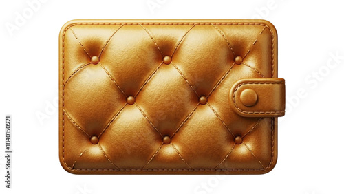 Luxury golden quilted leather wallet with snap closure isolated