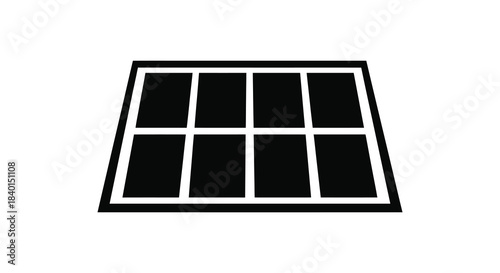 A simple black and white graphic of a window frame with divided panes a silhouette