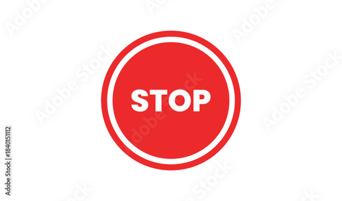 Red oval stop sign with white border and text
