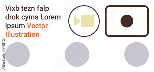 Multimedia design, video content, communication, creative layouts, digital media, modern design. Camera icon and circular dots. Multimedia design and video content concept