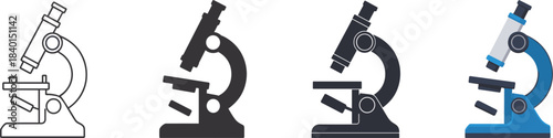 Four Styles of Microscopes: Outline, Silhouette, Dark Silhouette, and Color science laboratory