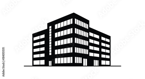 A striking black and white architectural representation of a modern building a bold silhouette