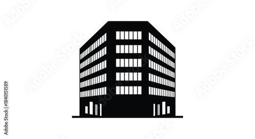 A striking black silhouette of a modern building with rectangular windows and clean lines silhouette