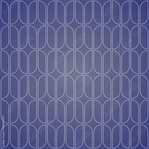 Dusty grape blue geometric pattern with repeating rounded arch fine lines. Minimal abstract design elements in white tone. Interior decor, textiles, branding backgrounds, and packaging. Vector