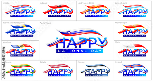 Happy National Day European Countries Flag Ribbon Collection