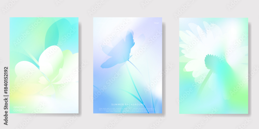 Fototapeta premium Abstract colorful gradient fruit card background set. Minimalist poster with lemon. Modern summer and spring wallpaper design for drink menu, promotion, beverages, ads.