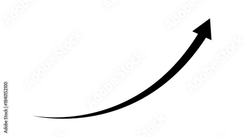 Long curved black arrow moving up concept of stock market business growth, increasing financial profit, business grow up trend sign. Business growth upward rising arrow. Vector illustration.