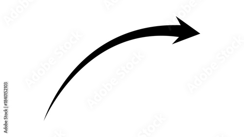 Long curved green arrow rising up and pointing right direction. Moving up curve arrow indicates right direction. Vector illustration.