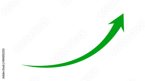 Long curved green arrow moving up concept of stock market business growth, increasing financial profit, business grow up trend sign. Business growth upward rising arrow. Vector illustration.