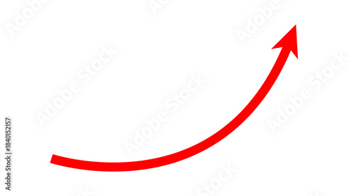 Long curved red arrow moving up concept of stock market business growth, increasing financial profit, business grow up trend sign. Business growth upward rising arrow. Vector illustration.
