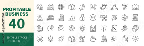 Profitable Business icon set. Editable line icons. Vector illustration.