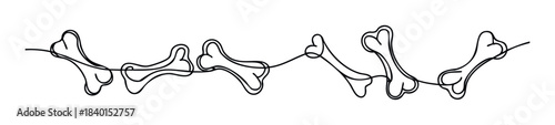 Monoline continuous line drawing of interconnected bones forming a playful decorative border or abstract organic shape, perfect for health and wellness themes.