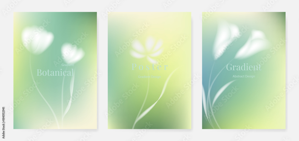 Fototapeta premium Abstract colorful gradient fruit card background set. Minimalist poster with lemon. Modern summer and spring wallpaper design for drink menu, promotion, beverages, ads.