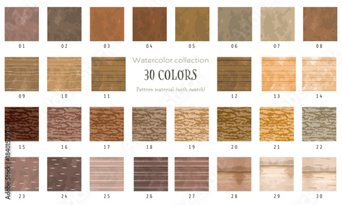 ナチュラルでシンプルな木の質感水彩パターンセット（シームレスパターン。※ａｉデータにスウォッチがあります）