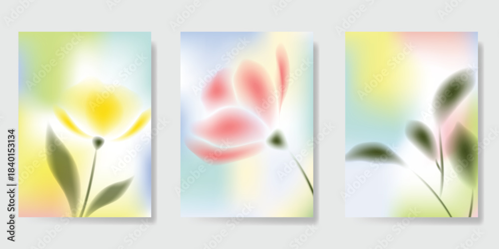 Fototapeta premium Abstract colorful gradient fruit card background set. Minimalist poster with lemon. Modern summer and spring wallpaper design for drink menu, promotion, beverages, ads.